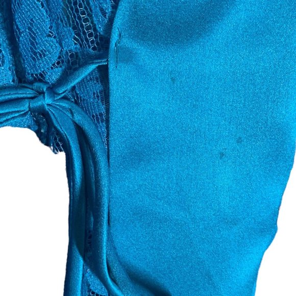 Vintage 90s Victorias Secret Gold Label Blue Lace Short Robe One Size - Picture 8 of 8
